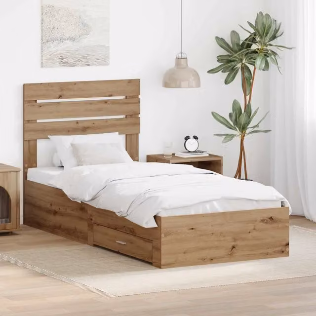 Struttura letto con cassetti vidaXL in legno color rovere, L 100 x P 200 cm – 1