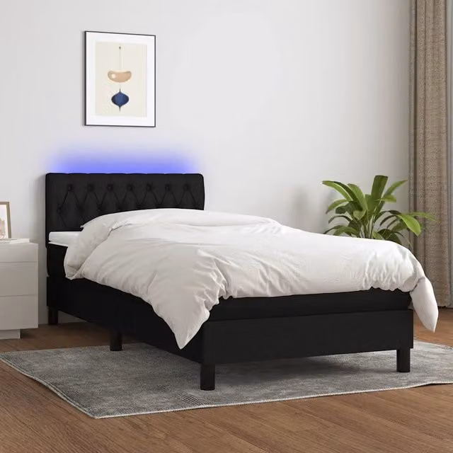 Letto a Molle con Materasso e LED-Struttura Letto con Materasso Nero 90x200 cm in Tessuto 957221