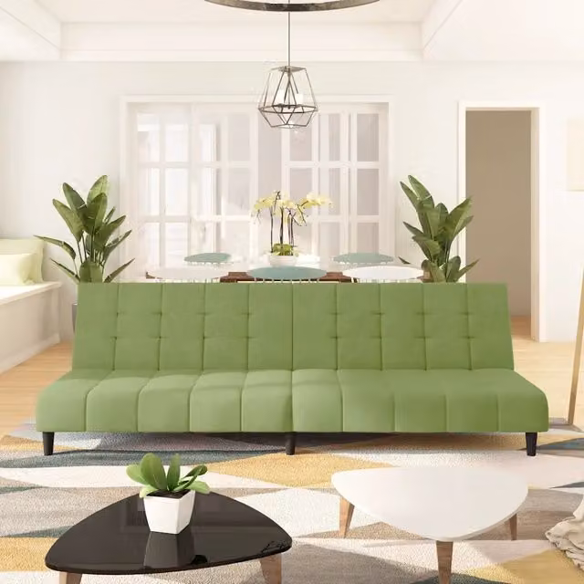 Divano Letto Click Clack vidaXL in Velluto Verde con Poggiatesta Regolabile e Struttura in Legno Solido, Dimensioni Letto: 100 x 200 cm – 1