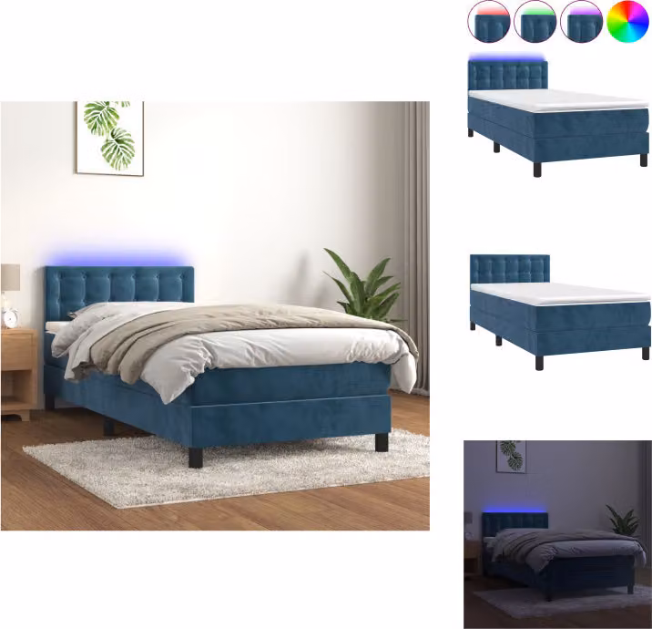 vidaXL Letto a molle con materasso e LED in velluto blu scuro 80x200 cm - Letti e strutture letto