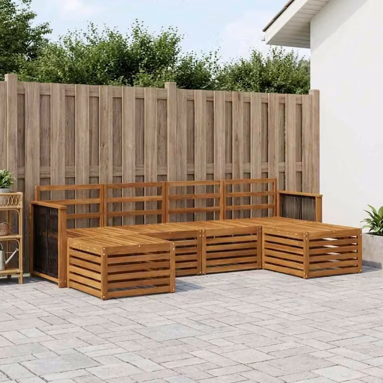 Set di divani da esterno vidaXL 5 pz in legno di acacia marrone con struttura a L e design moderno per giardino e terrazza
