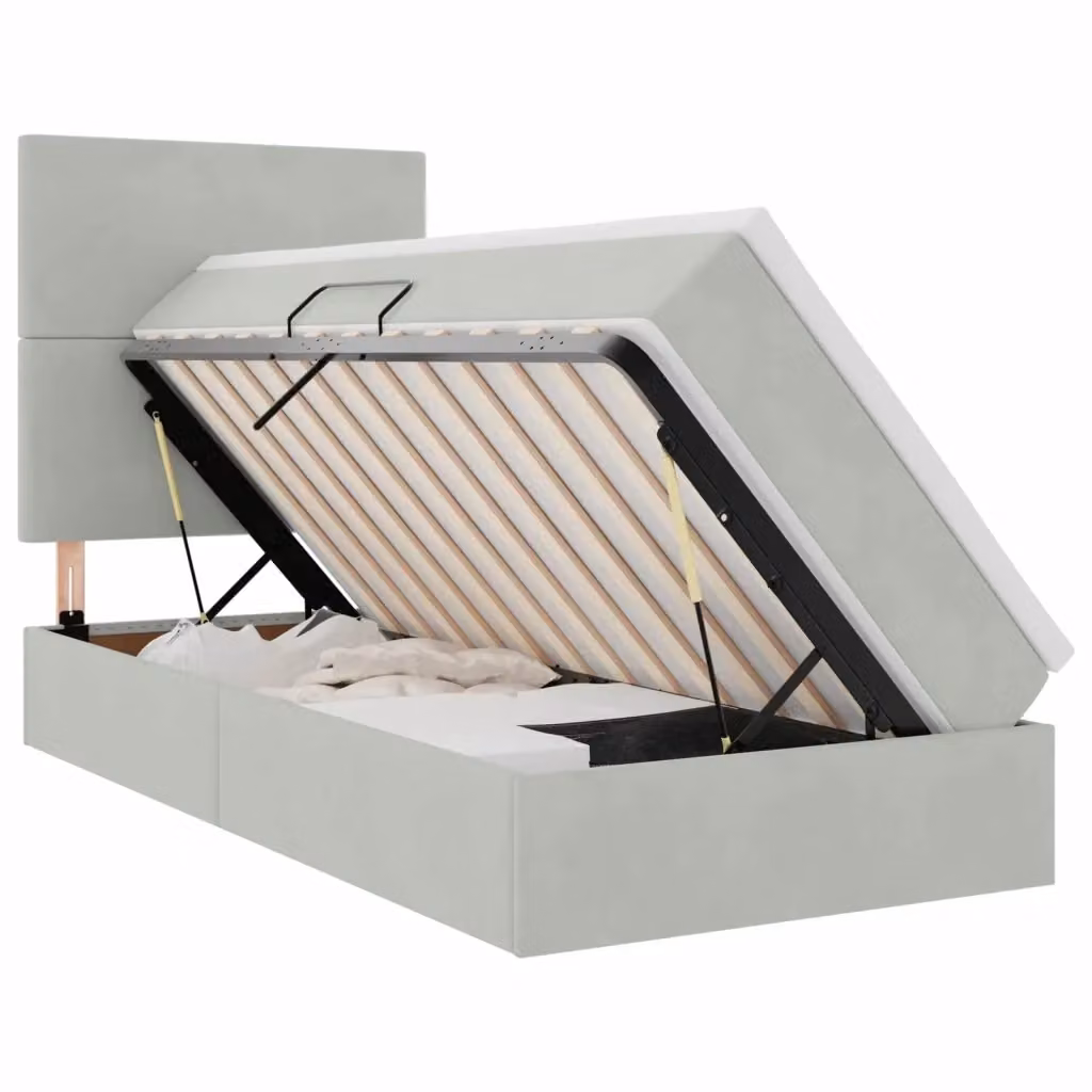 Letto con contenitore e illuminazione LED vidaXL in velluto Grigio, L/P/H: 90 x 190 cm – 2