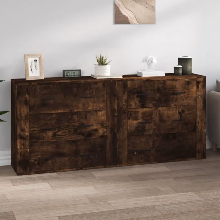 Set di 2 credenze vidaXL in legno multistrato Rovere Fumo, colore marrone, sospese a parete