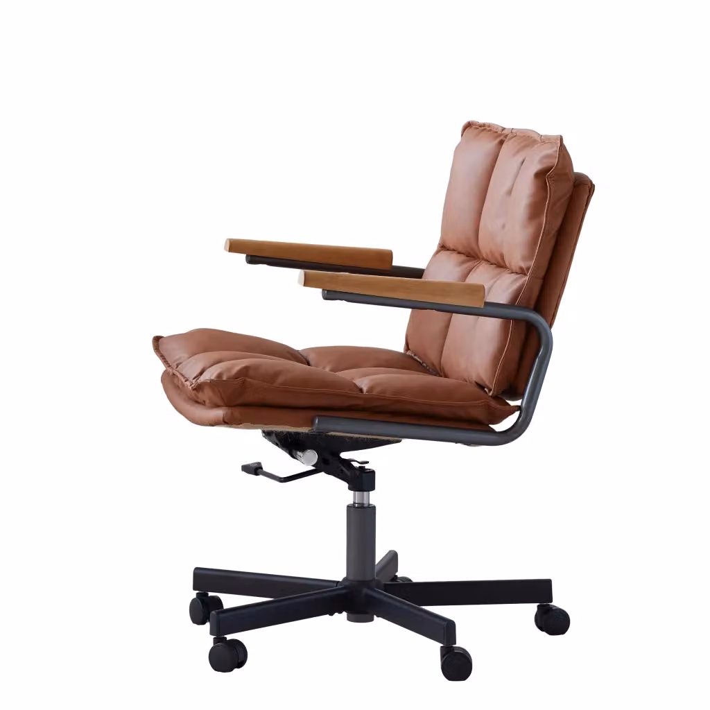 Sedia da ufficio ergonomica Minimal in similpelle marrone con braccioli effetto noce, rotante e regolabile in altezza – 2