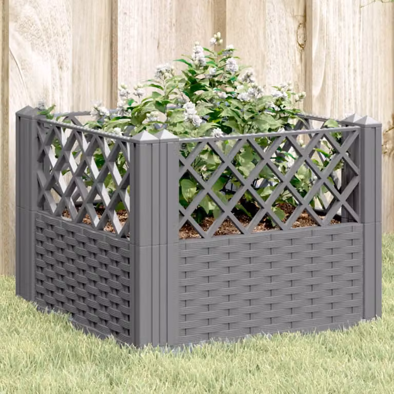 Fioriera da giardino vidaXL in plastica grigia con picchetti, L/P/H: 43,5 x 43,5 x 43,5 cm
