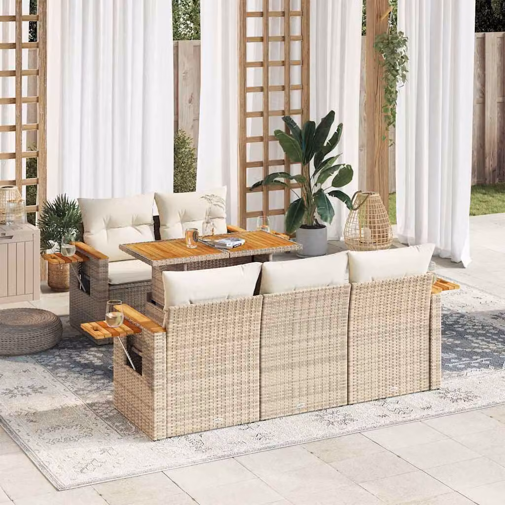 Maison Exclusive - Set Divano da Giardino 6 pz con Cuscini Beige Polyrattan Acacia