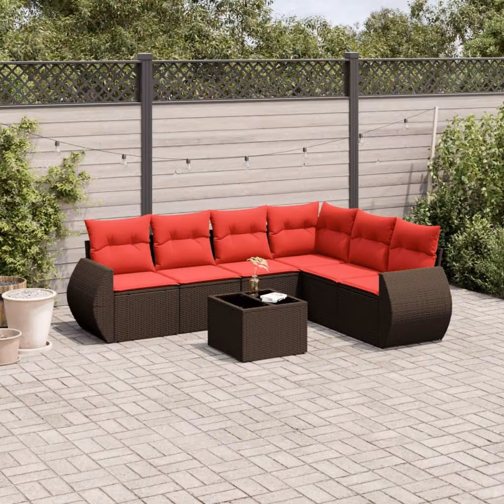 Maison Exclusive - Set di 7 pezzi per giardino con cuscini, marrone, polyrattan