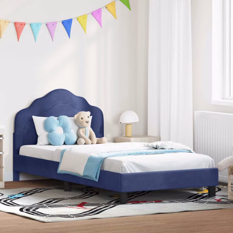 Struttura letto per bambini vidaXL in legno e tessuto velluto blu, L/P/H: 208 x 90 x 94 cm