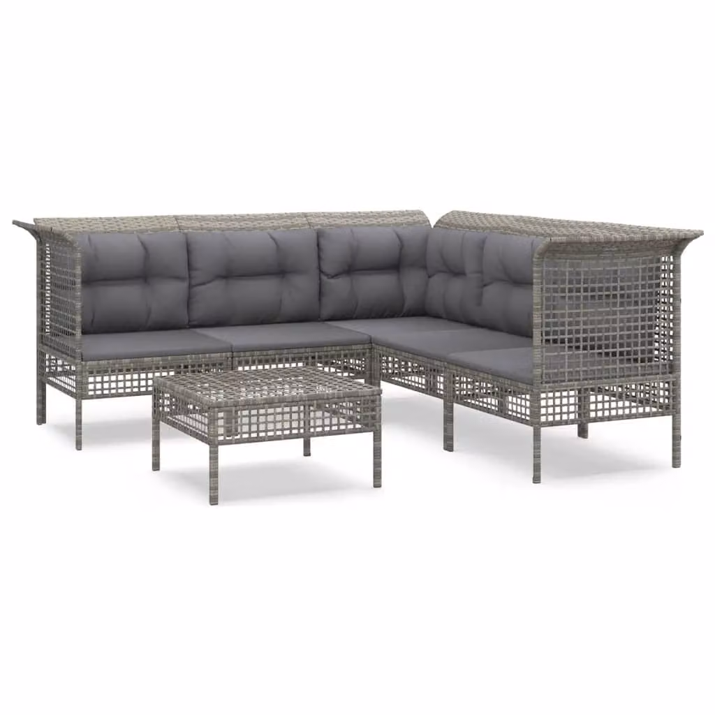 Set Divani da Giardino 6 pz con Cuscini in Polyrattan Grigio