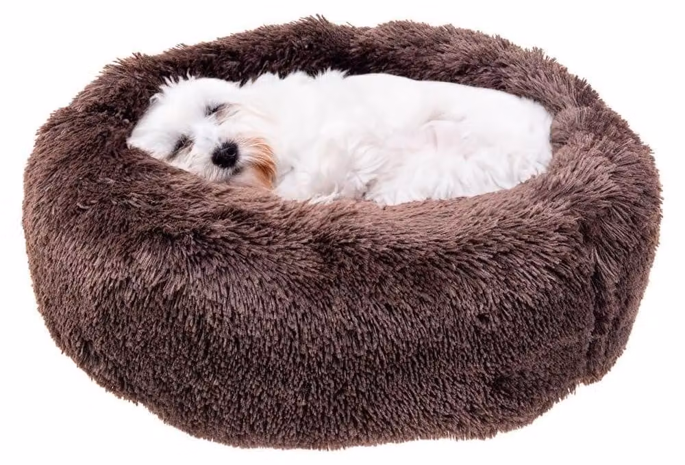Cuccia a forma di ciambella in peluche per cani e gatti - Marrone - 60 x 14 cm