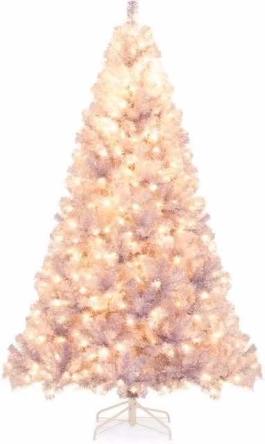 Albero di natale preilluminato alto 225 cm con 1300 rami folti, Albero artificiale di 550 luci LED bianco caldo Viola-Alberi di Natale