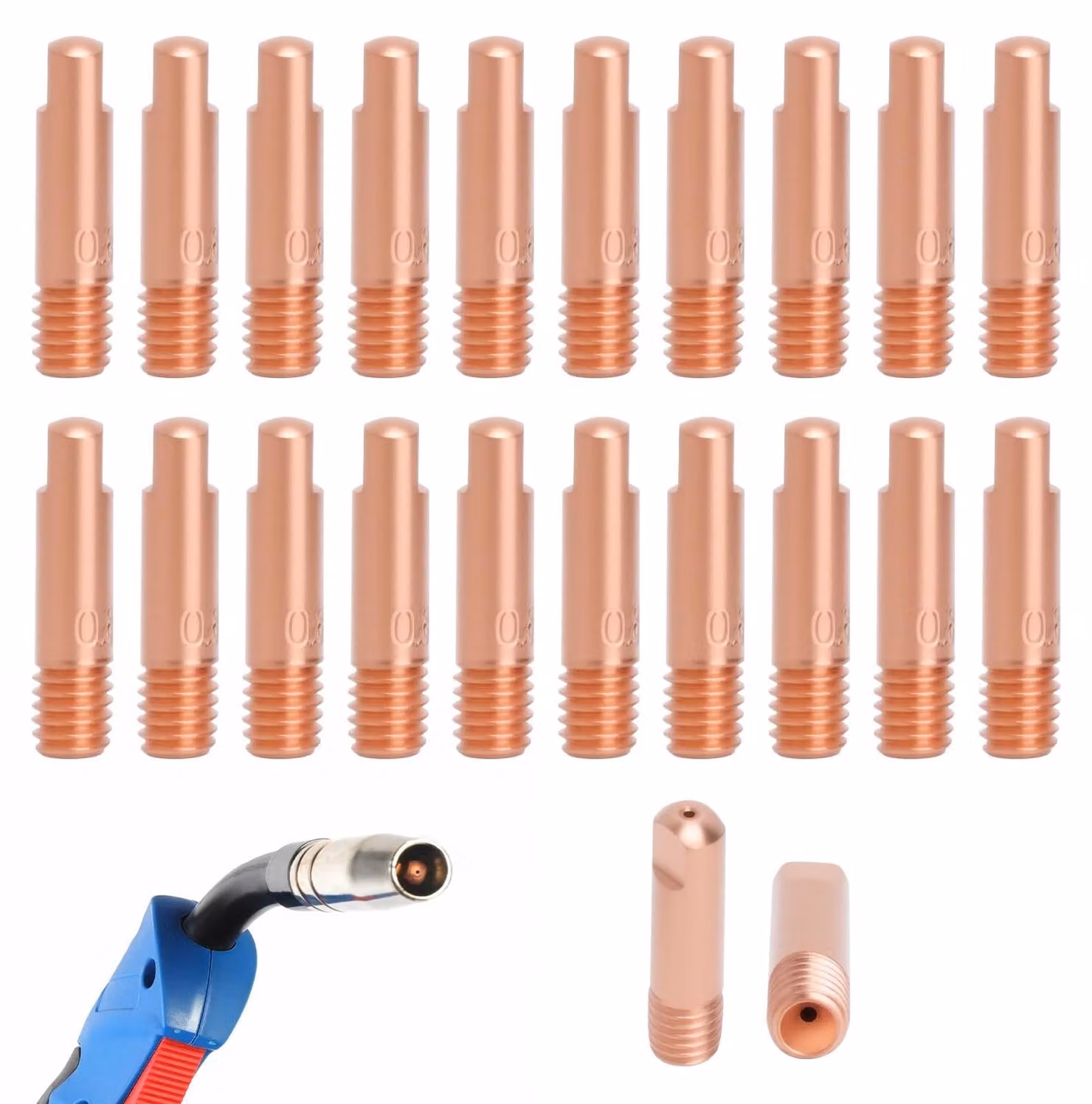 20 pezzi di puntali di contatto da 0,8 mm per saldatura MIG/MAG, compatibili con macchine per saldatura
