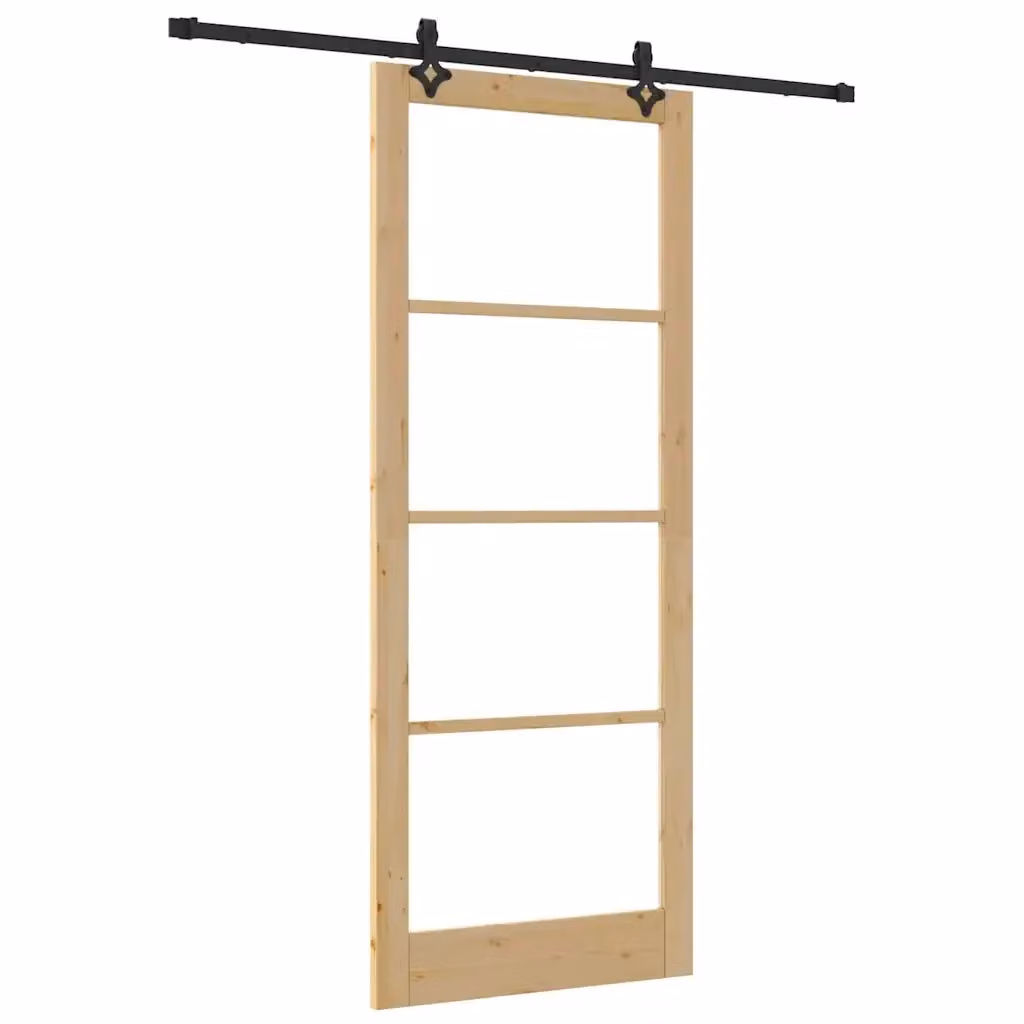 Porta scorrevole moderna vidaXL ORKDAL in legno e vetro, Colore Naturale e Nero, L: 93 cm, H: 232 cm – 2