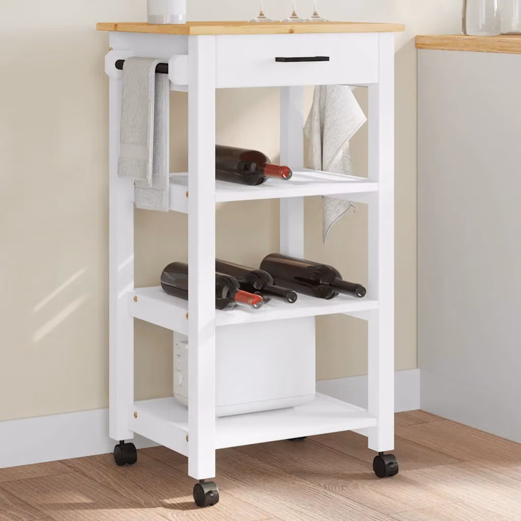 vidaXL Carrello da Cucina MONZA in Legno di Pino e Metallo, Bianco, L/P/H: 48 x 40 x 88,5 cm