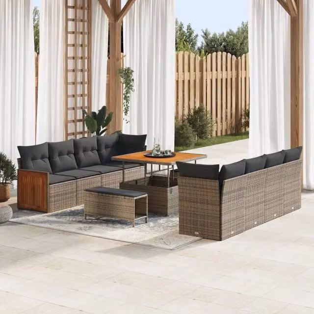 Set Divano da Giardino 11 pz 11-Numero di posti Grigio 3363158