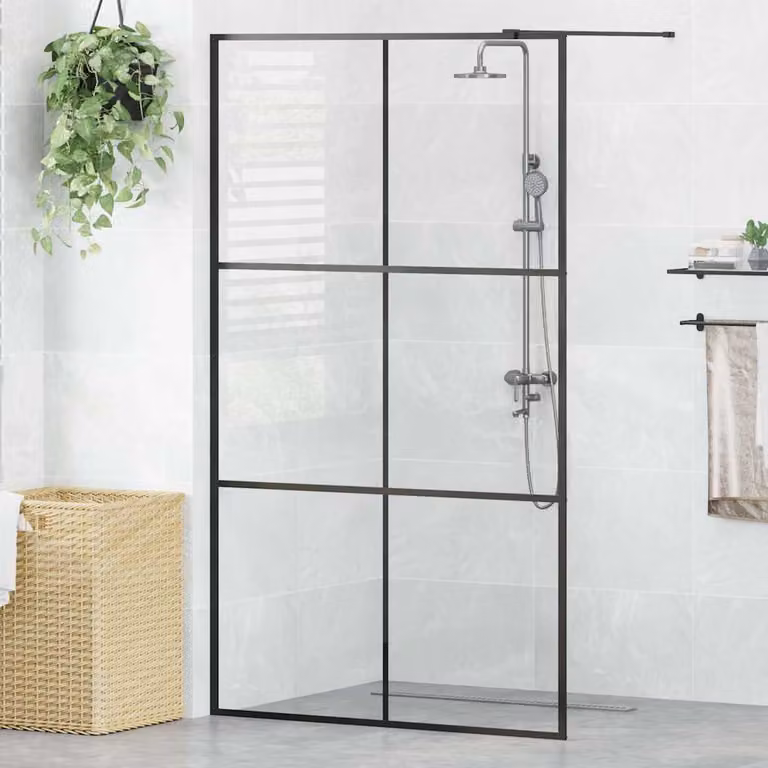 Parete per Doccia Walk-in vidaXL in Vetro Trasparente ESG con Profilo Nero L: 115 cm, H: 195 cm