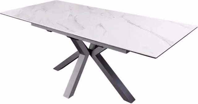 Tavolo da pranzo allungabile MEUBLORAMA moderno in ceramica bianca con base nera e design rettangolare