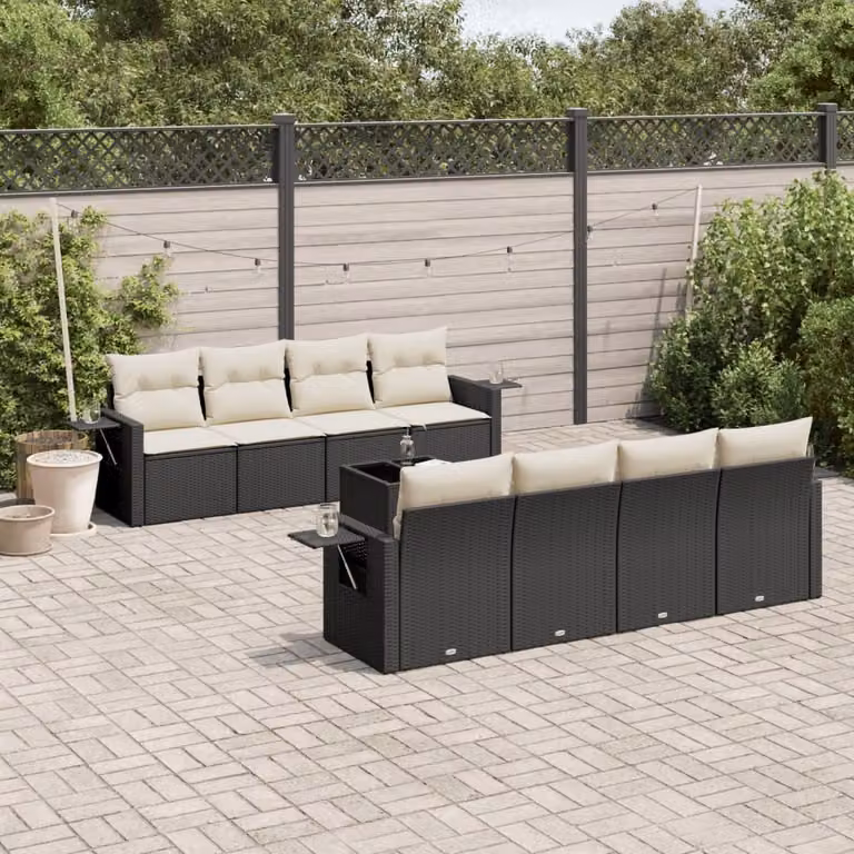 Maison Exclusive - Set Divani da Giardino 9 pz con Cuscini Nero in Polyrattan