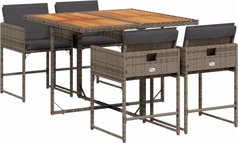 Set da Pranzo da Giardino 5 pz con Cuscini in Polyrattan Grigio