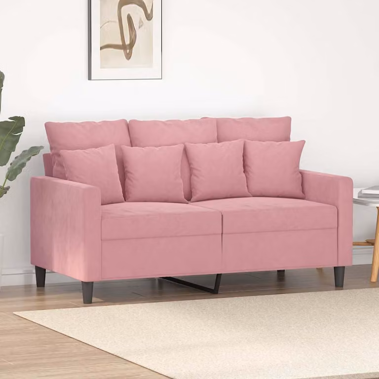 vidaXL Divano a 2 Posti Moderno in Velluto Rosa con Cuscini e Struttura in Metallo L: 138 cm, P: 77 cm, H: 80 cm