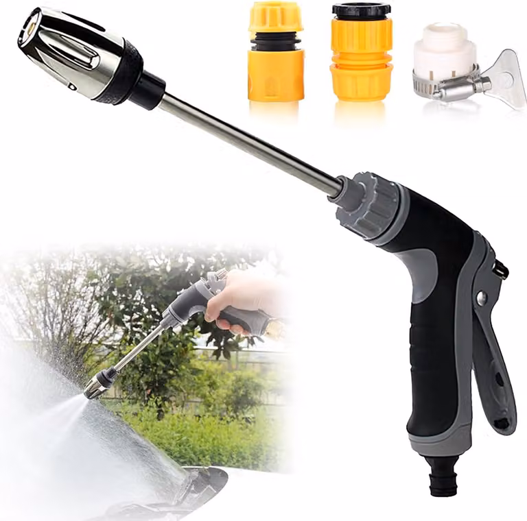 Pistola a pressione per acqua, con attacco in plastica, colore nero, adatta per auto e giardino