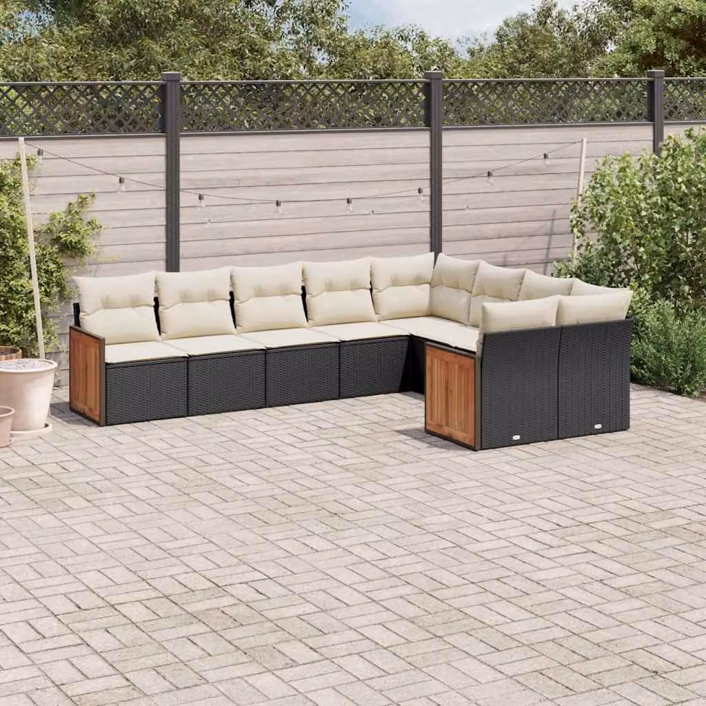 Set di Divani da Giardino a L vidaXL 9 pz con Cuscini Nero e Struttura in Metallo e Legno di Acacia – 1
