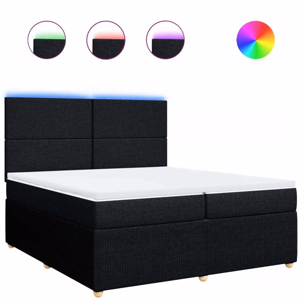 Giroletto a Molle con Materasso Nero 200x200 cm in Tessuto