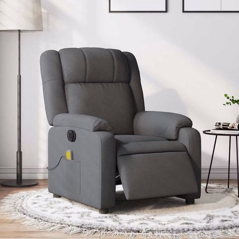 vidaXL Poltrona Reclinabile Elettrica con Massaggio in Tessuto Grigio