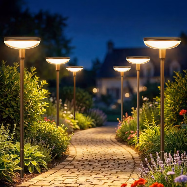 6 luci solari, 1000 mAh, grado di protezione IP65, luce bianco caldo, altezza 50/82 cm, con picchetto da terra