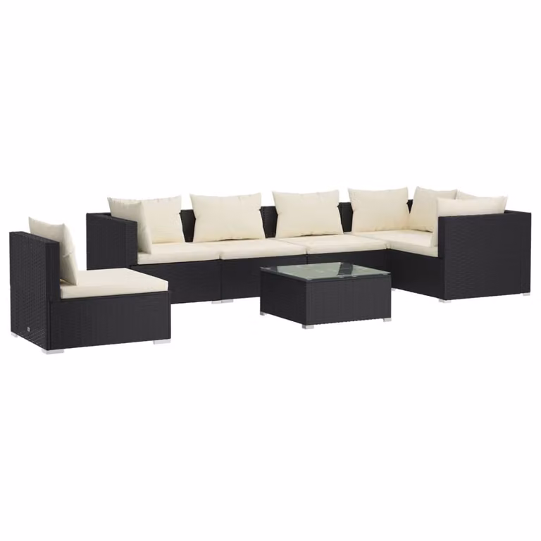 Set Salotto da Giardino 7 pz con Cuscini in Polyrattan Nero