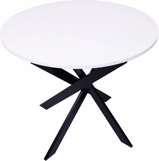 Tavolo da pranzo rotondo SKRAUT HOME ZEN per 4 persone, Colore bianco opaco con gambe in metallo nero opaco, L/P/H: 90 x 90 x 77 cm