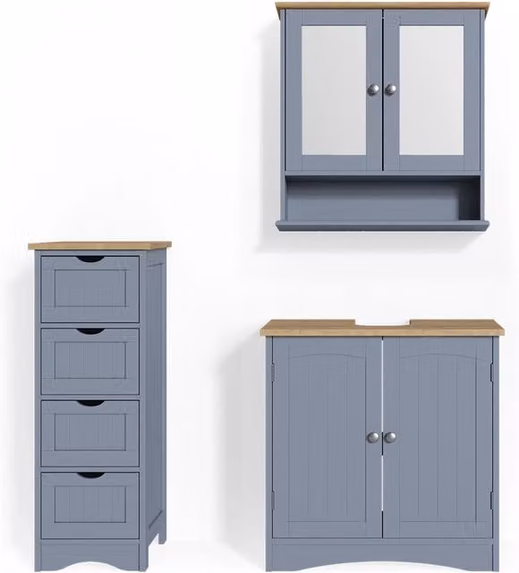 Set mobili bagno Bianco Grigio 3 pezzi Vicco