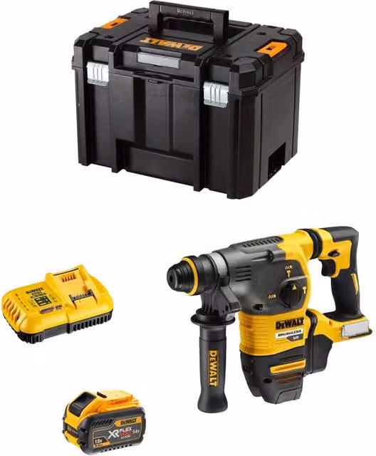 Tassellatore DeWALT DCH333X1 FlexVolt con batteria ricaricabile 54V/18V 9,0 Ah, caricabatterie DCB118 e sistema TSTAK VI, giallo e bianco – 1