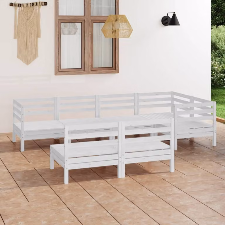 The Living Store Set salotto da giardino 7 pezzi in pino massiccio bianco
