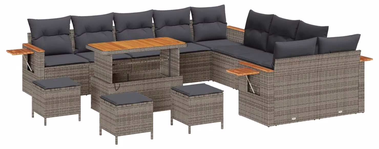 Set Divano da Giardino 14 pcs Grigio polyrattan