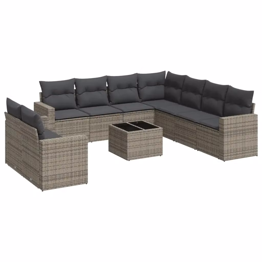 Set Divano da Giardino Moderno VIDAXL in Polyrattan Grigio con 10 Cuscini a Forma di L – 2