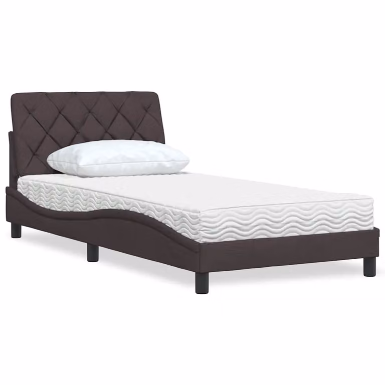 vidaXL Letto con Materasso in Tessuto Marrone e Bianco L/P: 100 x 200 cm