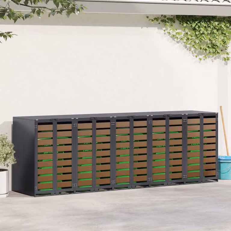 vidaXL Contenitore per Rifiuti per 3 Bidoni in Acciaio Antracite L/P/H: 340 x 77.5 x 115.5 cm