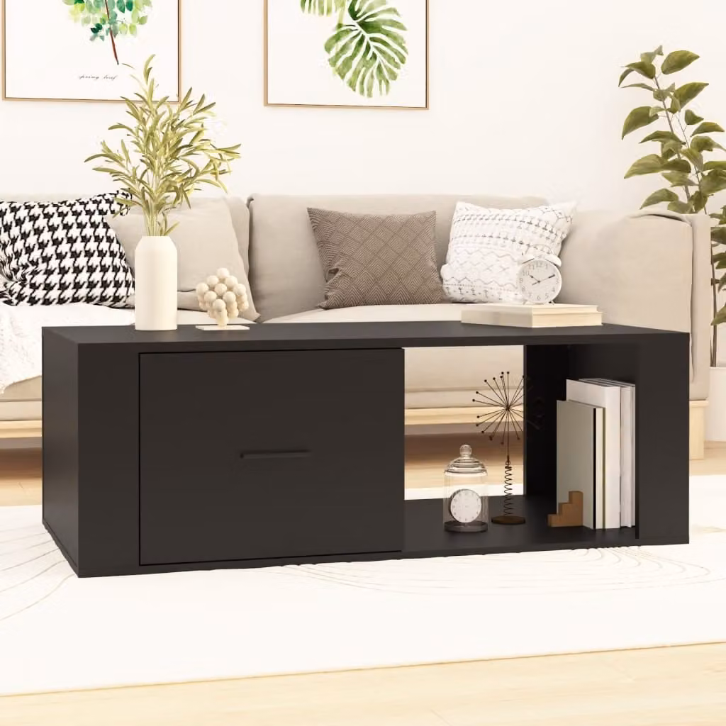 vidaXL Tavolino da Salotto Moderno Nero in Legno e MDF L: 100 cm, P: 50,5 cm, H: 35 cm