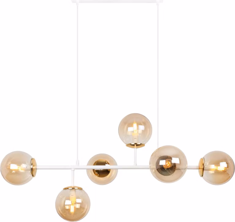 Plafoniera Siena bianco-oro 6 luci vetro miele E14 bracci lunghi