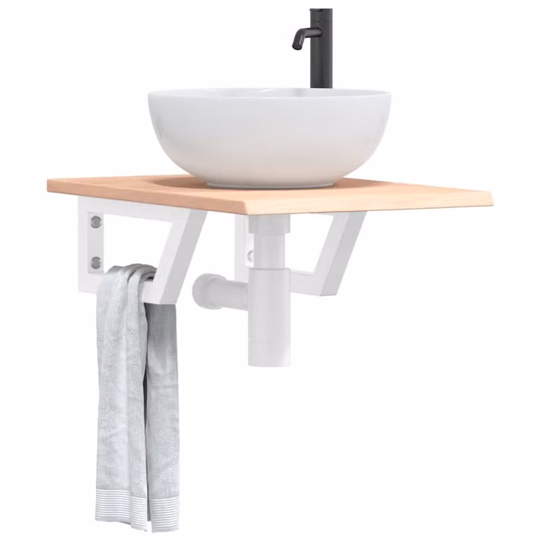 vidaXL Ripiano a Parete per Lavabo in Acciaio e Rovere Naturale Marrone e Bianco