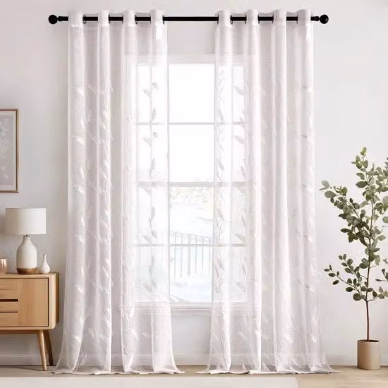 Set di tende bianche con disegno a rilievo a foglia - set da 2 - 140 x 245 cm - voile