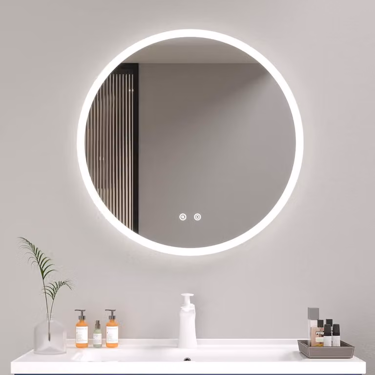 Specchio LED rotondo da 50 cm, con funzione antiappannamento, dimmerabile e con 3 temperature di colore