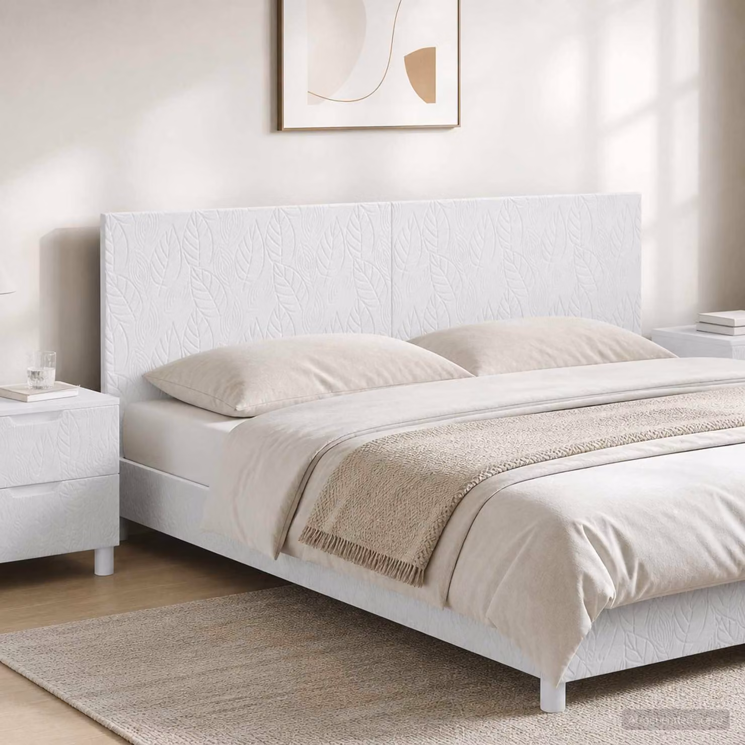 Testiera da muro vidaXL DELFT bianca con ripiano integrato in legno ingegnerizzato e tessuto