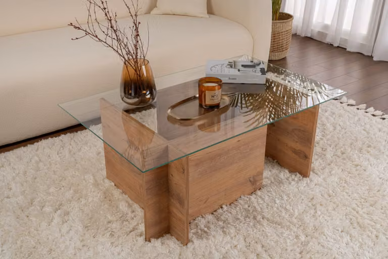 Skye Decor, Vetrino - Atlantic Pine, tavolino, 100 % vetro temperato, Atlantic pine, 105 x 65 x 40 cm