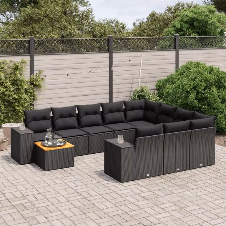 vidaXL Set Divani da Giardino 11 pz a Forma di L con Cuscini Nero