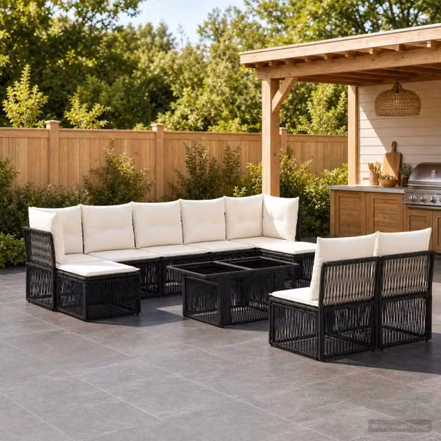 Set Divano da Giardino 10 pz Nero polyrattan 3436528