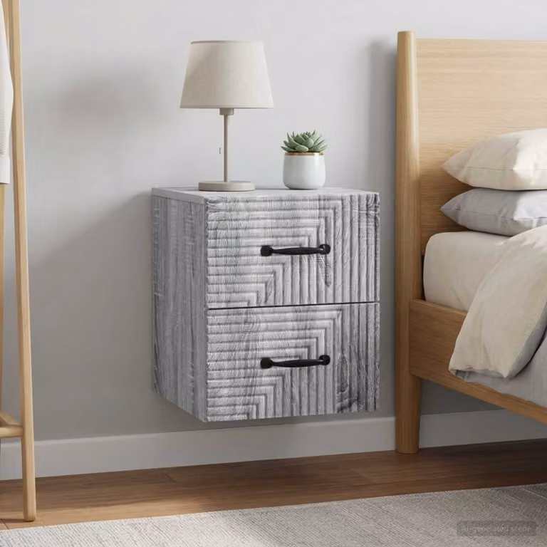 Set di 2 comodini sospesi vidaXL in stile moderno Grigio Sonoma, L 34,5 cm x P 33 cm x H 40 cm