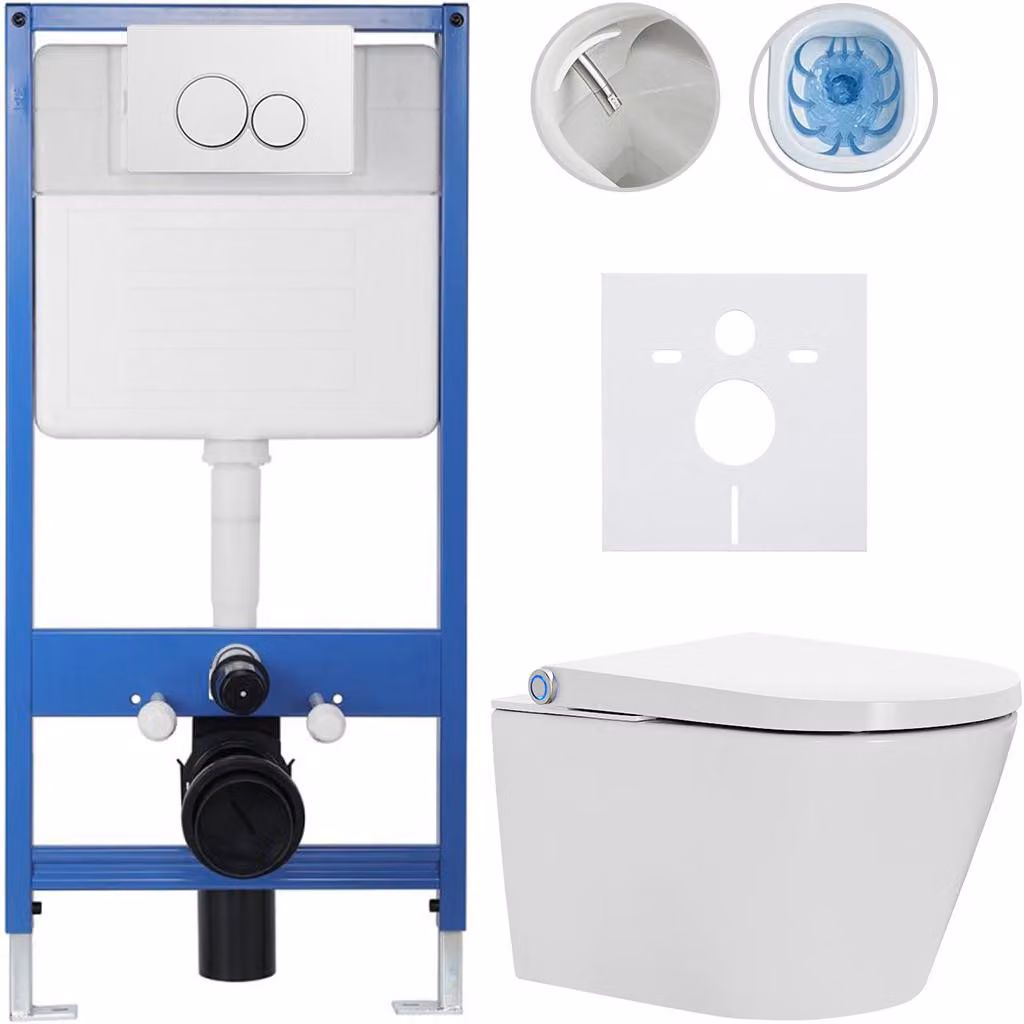Set completo per WC Profi/Cronus Standard - bianco lucido - pulsante per WC a due funzioni/bianco - installazione a muro - 59,3 x 38,4 cm