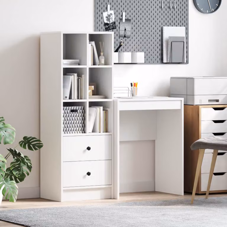 Set di 2 Scrivanie moderne vidaXL in MDF laminato Bianco, L: 105,5 cm, P: 34 cm, H: 127 cm
